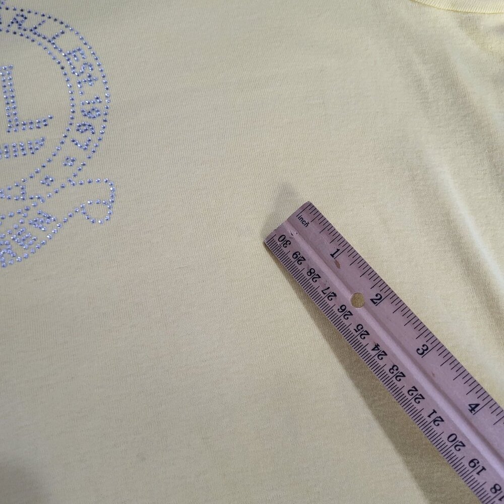 LAUREN RALPH LAUREN Women's LG Pastel Yellow Rhinestone Logo T Shirt Y2K - Picture 4 of 10
